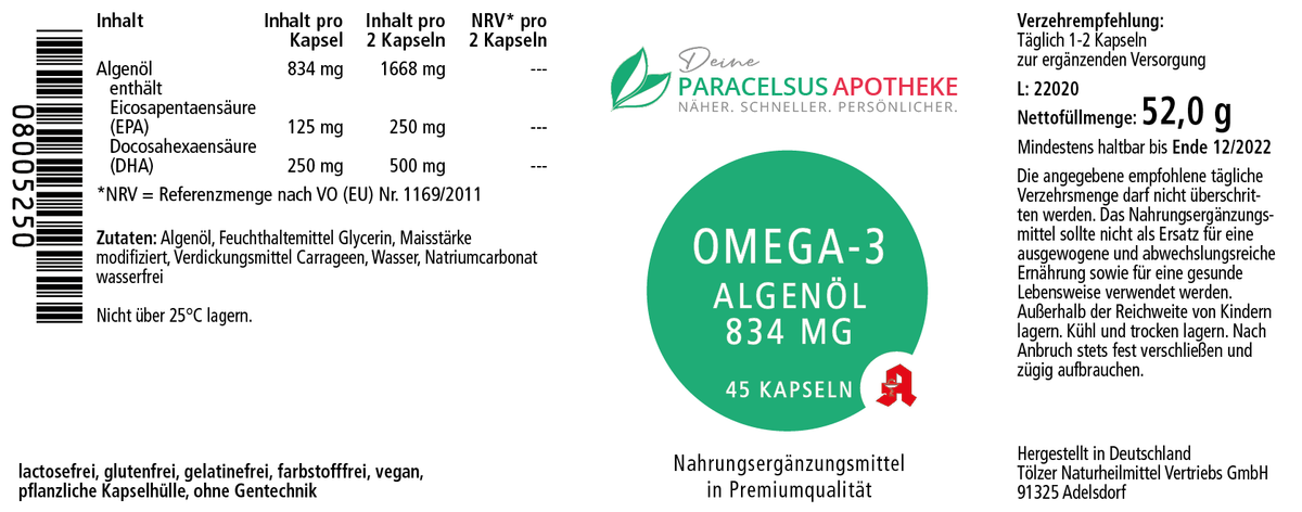 DPA Omega-3 Algenöl Inhaltsangabe
